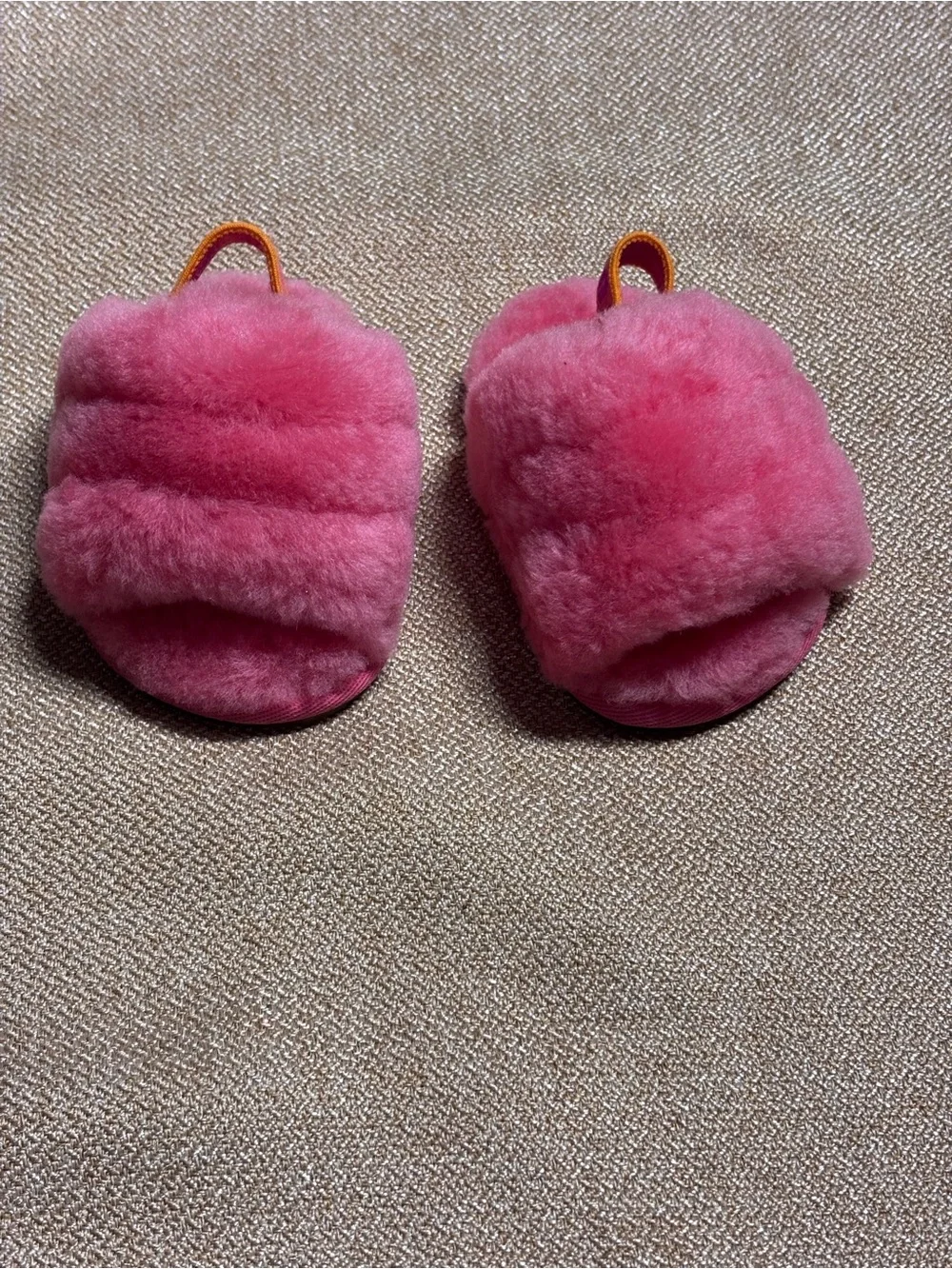 UGG T Fluff Yeah Slide Pink Fur Logo Baby Slippers US Size 2/3